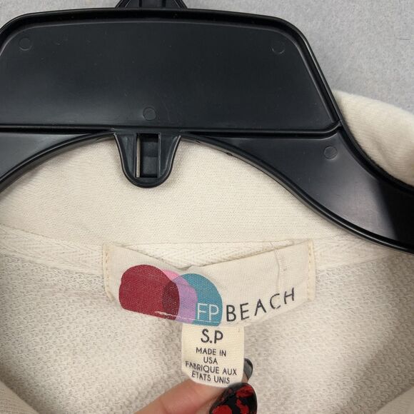 FP Beach Sweatshirt Womens Small Ivory Shawl Collar Pullover Cropped Made USA - Picture 5 of 15